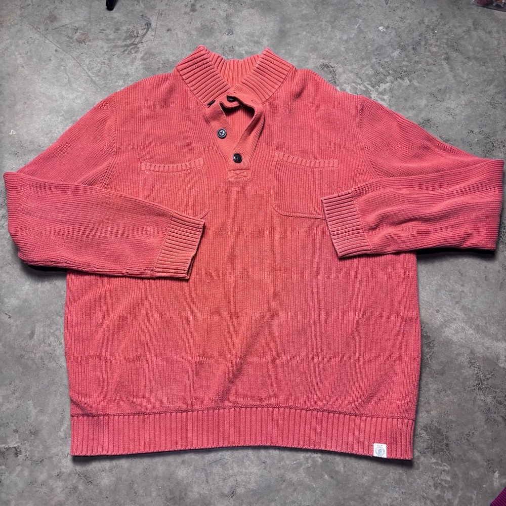 Lucky Brand Mens Shaker Ribbed Henley Sweater Mock Neck Orange XXL